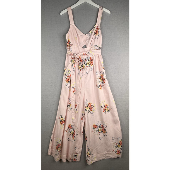 Anthropologie Akemi Kin Adia Jumpsuit Sz 6 Wide Leg Pink Floral Cottagecore - Picture 2 of 12
